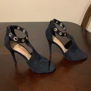 ANNE MICHELLE Suede open toe strapy Heels shoes dancer goth Emo women’s size 7.5